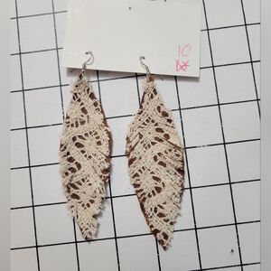 Leather And Lace Feather Shaped Earrings